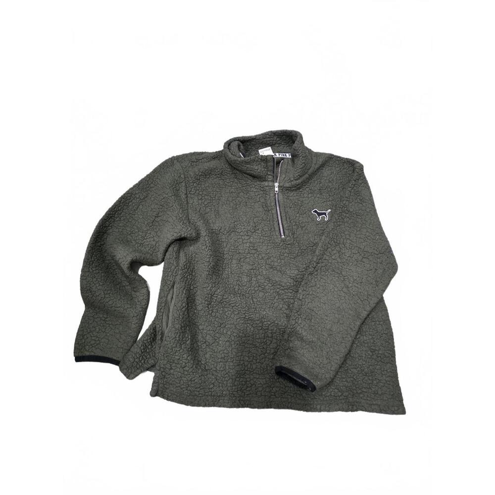 Women's Olive Green Sherpa Quarter-Zip Pullover